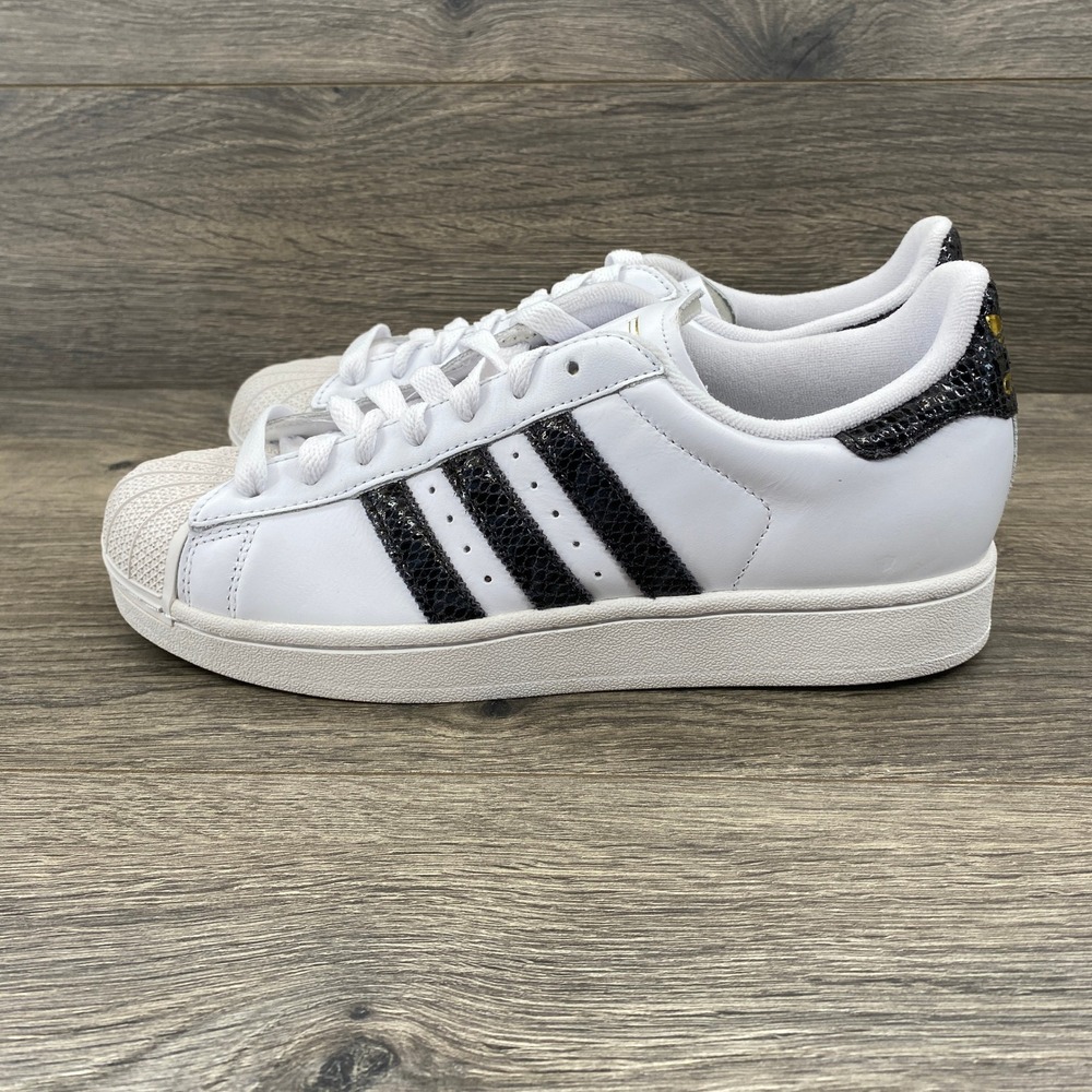 Adidas Superstar Sneakers Womens Size 9 White Black Snakeskin JP8162 Shell Toe